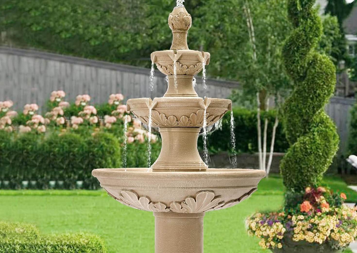 Three-tier stone fountain